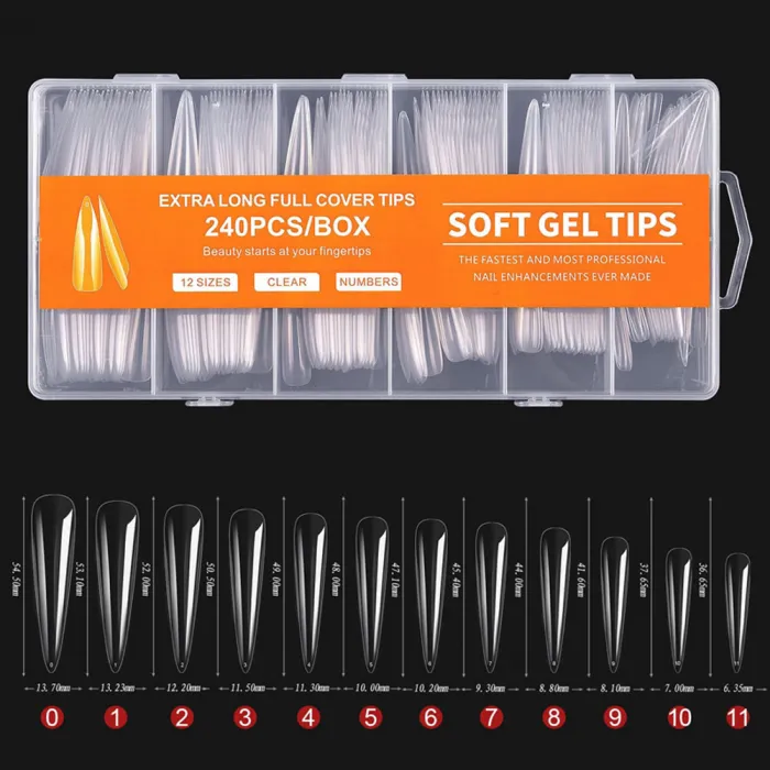 soft-gel-tips-700x700 Soft Gel Tips XL Extra Long Stilleto Half Cover 240 τεμάχια - Image 1