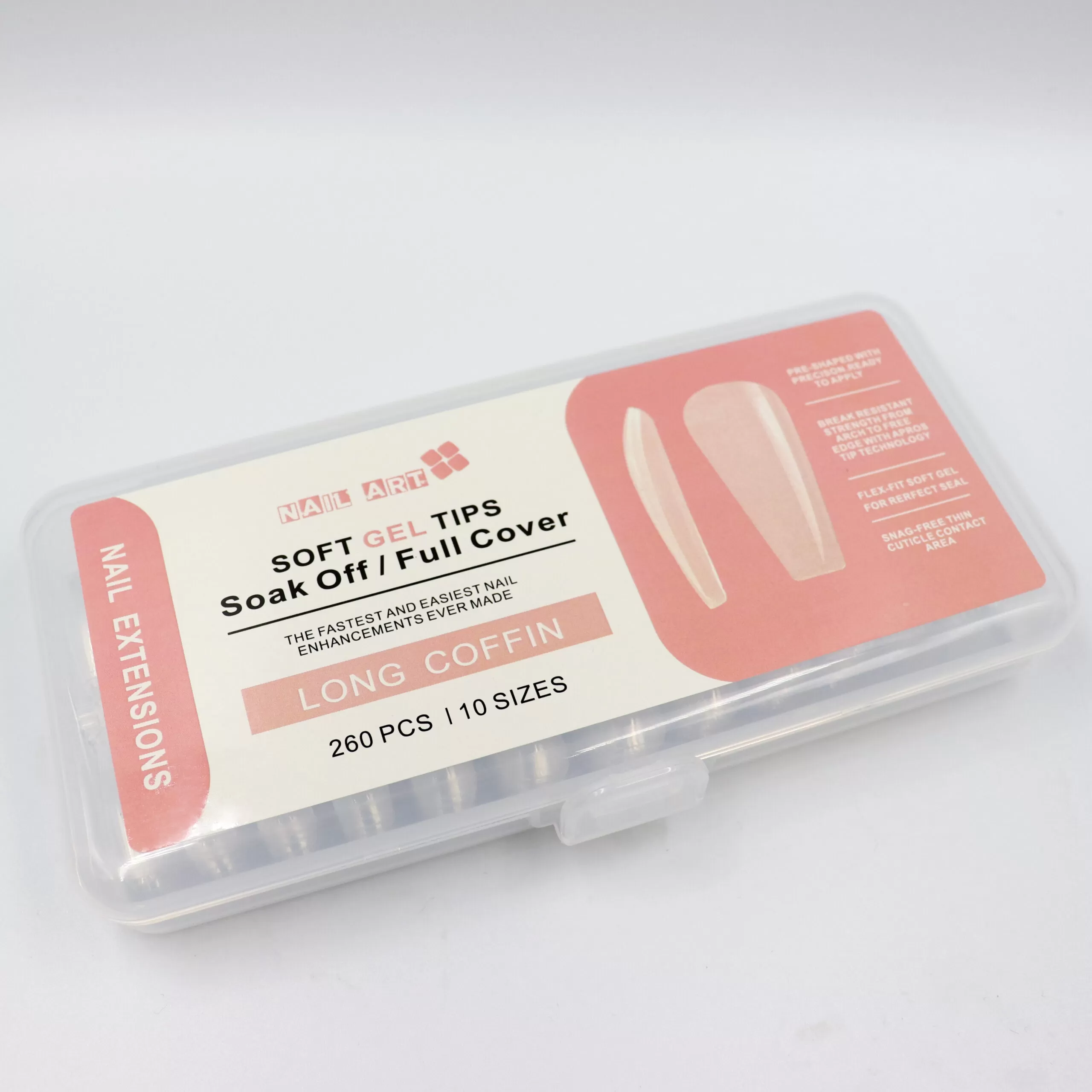 long20coffin-scaled 240 Soft Gel Tips Long Coffin Clear Soak Off - Image 1