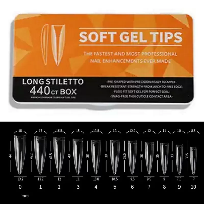long20stilleto 440 Long Stiletto Soft Gel Tips 11 Sizes - Image 1